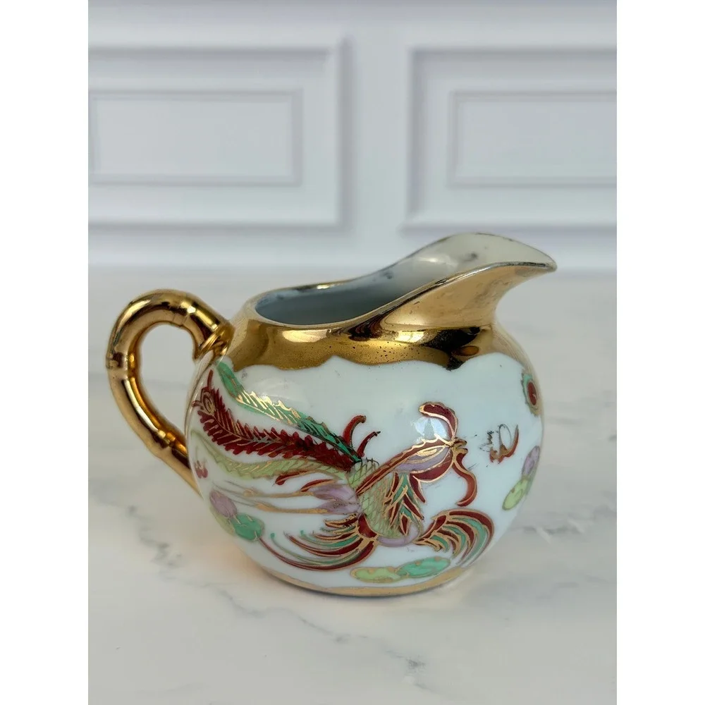 VTG Asian DragonWare and Phoenix 22K Gilded Sugar and Creamer